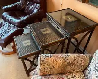 NOW $80 was $195 	Set of 3 nesting tables bamboo 2Wx18Dx26H	