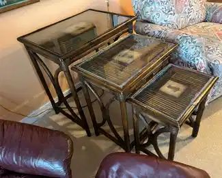 NOW $80 was  $195 	
Set of 3 nesting tables bamboo 2Wx18Dx26H