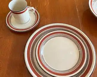 NOW $20 was $46 - Round About pottery dinner ware set : Dinner plates 7, B&B 6, Cups 4, saucers 6, Sugar & serving bowl