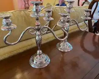 $75 Pair of silver plated candelabras