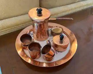 NOW $90 was $180 Rare Vintage copper expresso set on copper and porcelain tray 