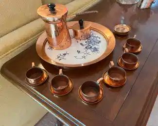 NOW $90 was $180 Rare Vintage copper expresso set on copper and porcelain tray 