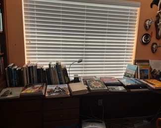 Table books on different countries, architecture, geology. 