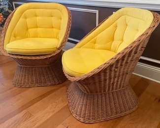$200 	
#1 Set of 1970's rattan & yellow armchairs 31x33x30	