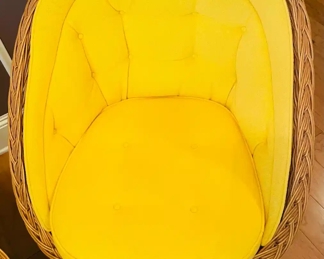 $200 	
#1 Set of 1970's rattan & yellow armchairs 31x33x30	