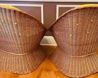 $200 	
#1 Set of 1970's rattan & yellow armchairs 31x33x30	