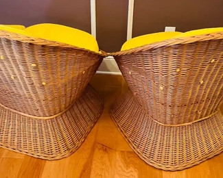 $200 	
#1 Set of 1970's rattan & yellow armchairs 31x33x30	