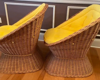 $200 	
#1 Set of 1970's rattan & yellow armchairs 31x33x30	