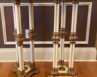 $190 	
#3 Pair of marble top round pedestal 	