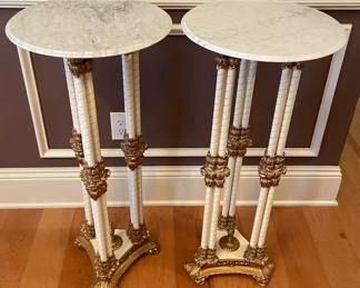 $190 	
#3 Pair of marble top round pedestal 	