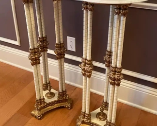 $190 	
#3 Pair of marble top round pedestal 	