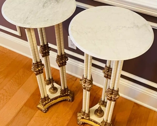 $190 	
#3 Pair of marble top round pedestal 	
