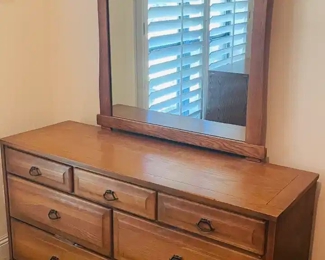 $175 	
#6 Wood dresser 7 drawers 54X18X31 & mirror 