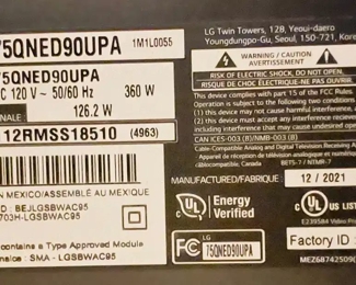 $500 	
#13 LG Tv Model 75QNED90UPA 12/21 PRICE 	