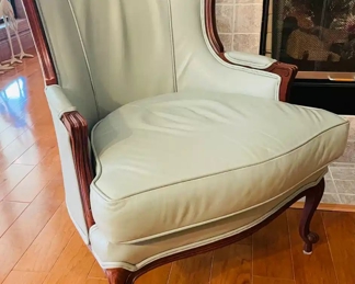 $300 	
#16 Pair of Ethan Allen French provencal leatherette armchairs Gray 28Wx33Dx39T	