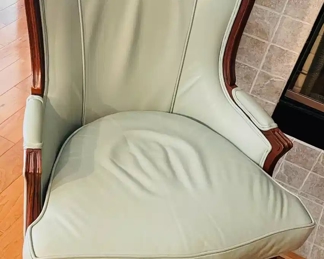 $300 	
#16 Pair of Ethan Allen French provencal leatherette armchairs Gray 28Wx33Dx39T	