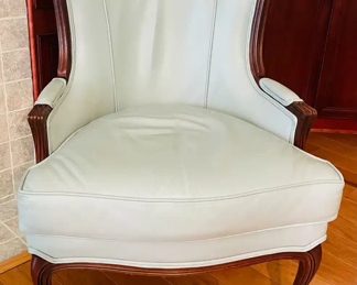 $300 	
#16 Pair of Ethan Allen French provencal leatherette armchairs Gray 28Wx33Dx39T	