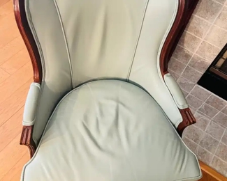 $300 	
#16 Pair of Ethan Allen French provencal leatherette armchairs Gray 28Wx33Dx39T	