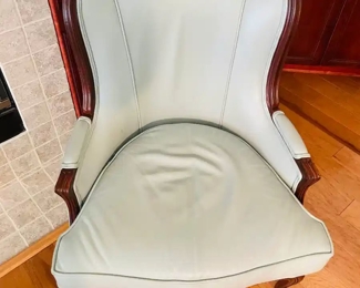 $300 	
#16 Pair of Ethan Allen French provencal leatherette armchairs Gray 28Wx33Dx39T	
