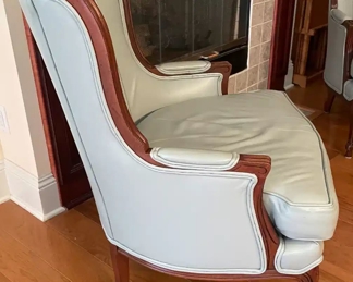 $300 	
#16 Pair of Ethan Allen French provencal leatherette armchairs Gray 28Wx33Dx39T	