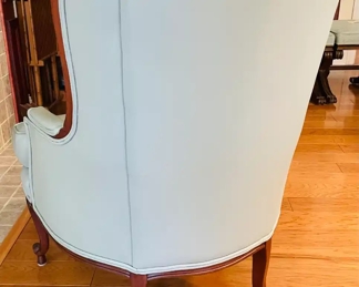 $300 	
#16 Pair of Ethan Allen French provencal leatherette armchairs Gray 28Wx33Dx39T	