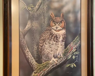 $50 	
#20 - Owl in the tree by Ronal J.Lujue 1977 print	26x32	