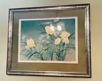 $100 	
#22 David Lee Asian print of flowers 39x32	matted & in silvered frame.	