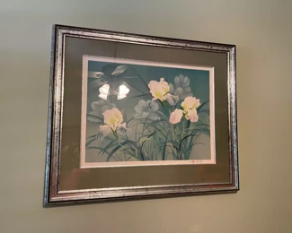 $100 	
#22 David Lee Asian print of flowers 39x32	matted & in silvered frame.	