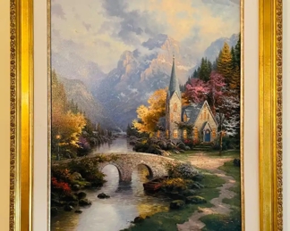 $400 	#29 Thomas kinkade canvas The Mountain Chapel Chapels of Nature 1 serie 33x39 Ed 286/5950 - Certificate included 