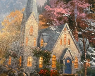$400 	
#29 Thomas kinkade canvas The Mountain Chapel Chapels of Nature 1 serie 33x39 Ed 286/5950- Certificate included 
