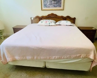 $350 	
#35 French Provencal King bedroom set - King bed  				with tempupedic mattress & #36night stands 26x17x24	