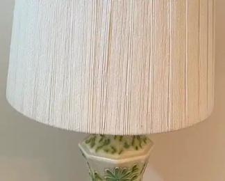 $46 	#37 Cream & blue/green floral lamp Pottery  