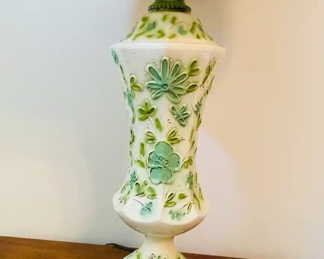$46 	#37 Cream & blue/green floral lamp Pottery  