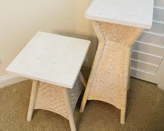 $90 	
#42 Set of rattan stands with square light weight									
		faux stone top 12x12 & 15x15	