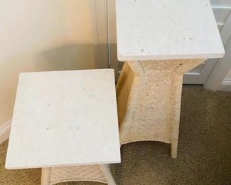 $90 	
#42 Set of rattan stands with square light weight									
		faux stone top 12x12 & 15x15	