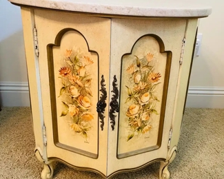 $90 	#44 Round marble top cabinet 24Wx22T painted	