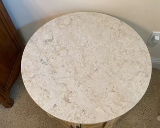 $90 	#44 Round marble top cabinet 24Wx22T painted	