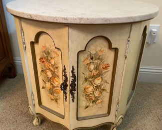 $90 	#44 Round marble top cabinet 24Wx22T painted	