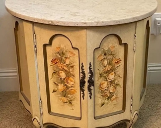 $90 	#44 Round marble top cabinet 24Wx22T painted	