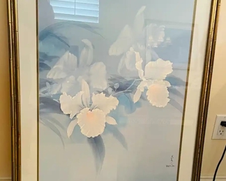 $80 	"
#45 David Lee Asian print of flowers, "		