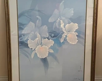 $80 	"
#45 David Lee Asian print of flowers, "		
