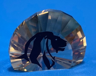 $14 	
#81 Swaroski amber tiger paperweight lion head 			