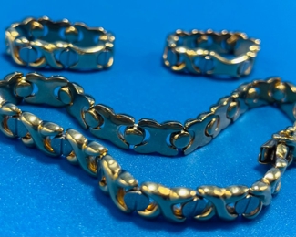 #96 $400 - 14kt turkey yellow gold bracelet & 2 rings-  ring size 7, total 17.68 grams - marked 14kt turkey