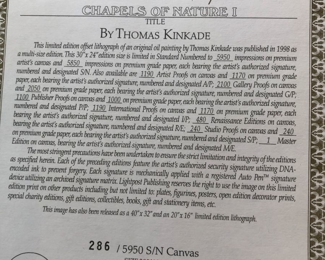 $400 	
#29 Thomas kinkade canvas The Mountain Chapel Chapels of Nature 1 serie 33x39 Ed 286/5950- Certificate included 	