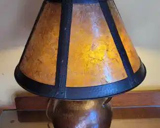 Hand hammered copper lamp with mica shade...newer