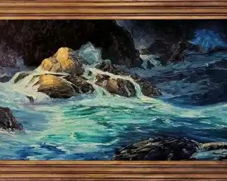 California Coastal, original oil painting by Murray Palmerton (1935-1998) listed artist