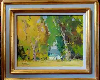 "Fall Cottonwood Trees" , original oil painting by Bob Barlow (1934-2022) well listed artist