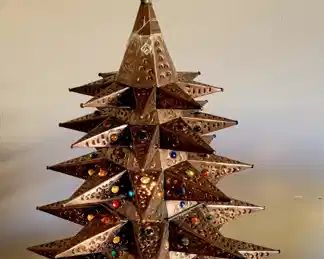 Mexican tin Xmas tree....lighted. Over 30 inches tall!