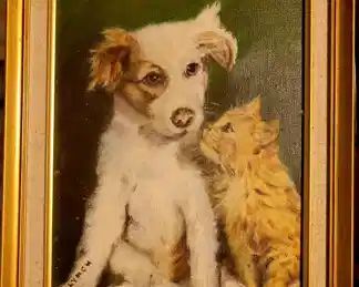 Original oil painting.."Best Friends" by L. Lynch
