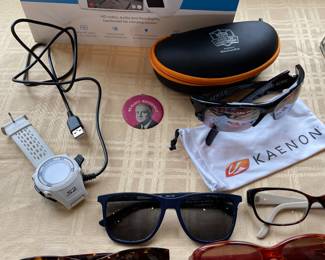 Kaenon and Maui Jim sunglasses.  Garmin watch